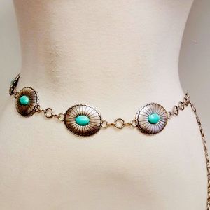 Silver Disk Western Turquoise Stone Chain Belt